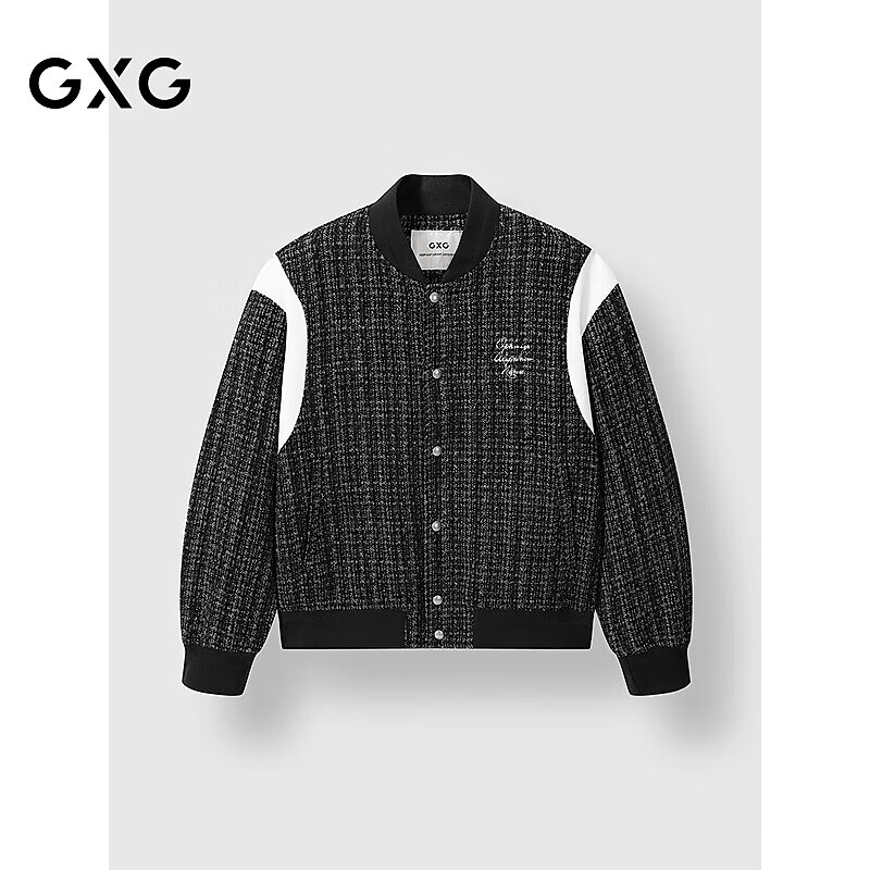 GXG男装 小香风棒球领肩部撞色拼接休闲夹克外套 秋冬新品 黑色 2XL