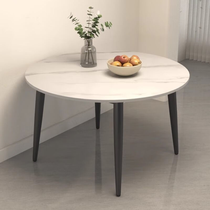 岩板圆形餐桌正方形桌子吃饭桌子租房接待洽谈桌整套餐桌椅组合 雪山白-圆桌（加厚岩板桌面） 60cm 【单桌】