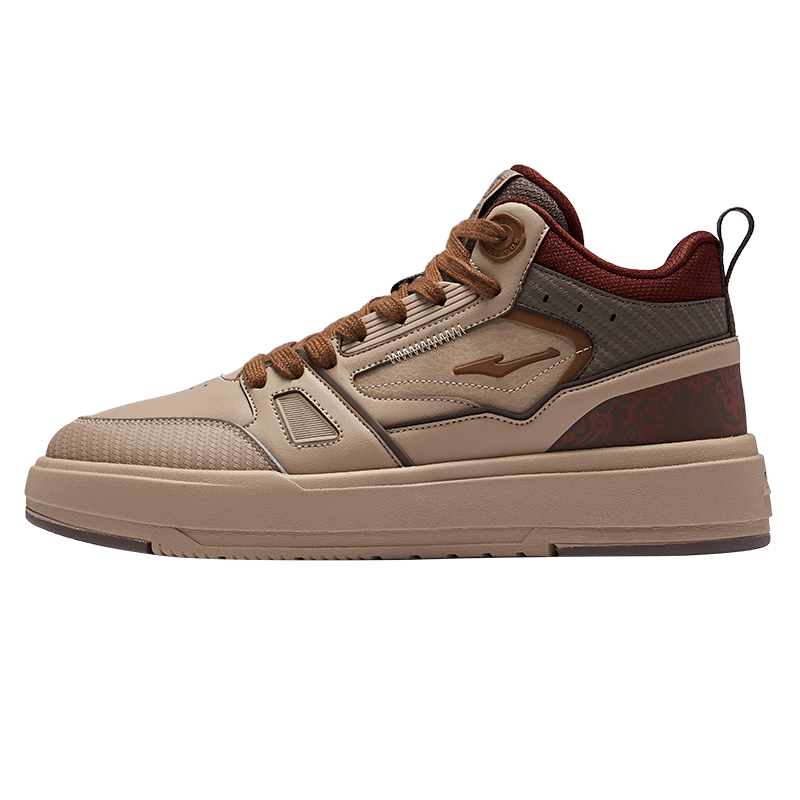 鸿星尔克男鞋高帮板鞋冬季新款厚底加绒棉鞋休闲鞋男子运动鞋子契约4.0 灰褐色/可乐棕 42