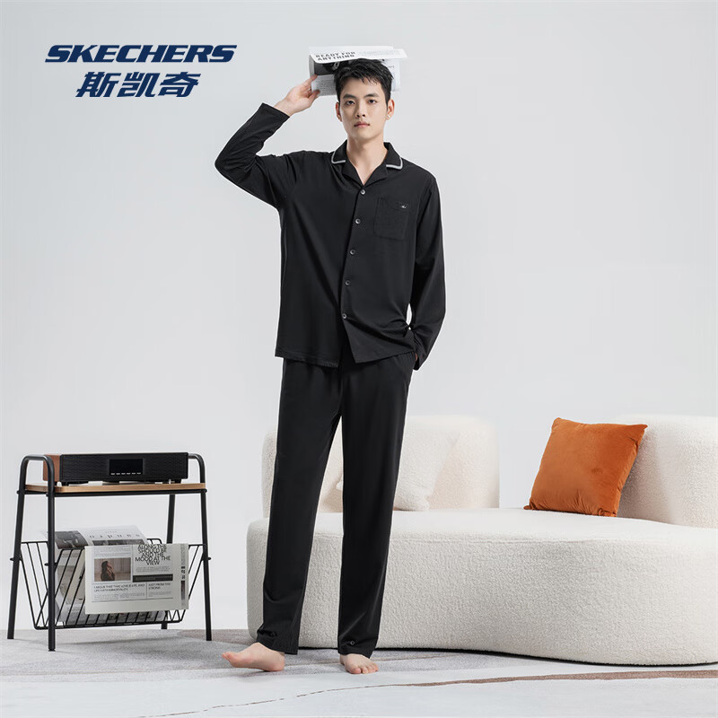 斯凯奇（Skechers）男士睡衣男纯棉秋冬季开衫长袖长裤可外穿家居服休闲宽松家居服