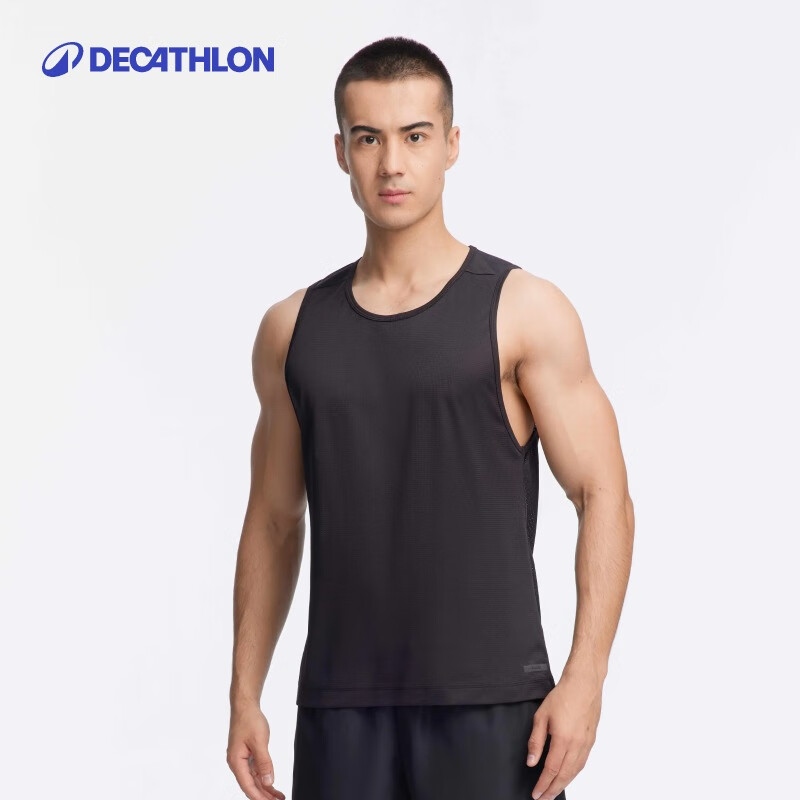 迪卡侬（DECATHLON）运动背心男夏跑步健身速干跑步背心篮球无袖田径训练服MSCF 【初阶款】黑色(新老款随机发货) S