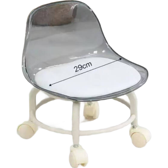 【热销爆款】儿童凳子亚克力万向轮滑轮矮凳儿童带娃小椅子小凳子 透明灰-儿童靠背小椅子