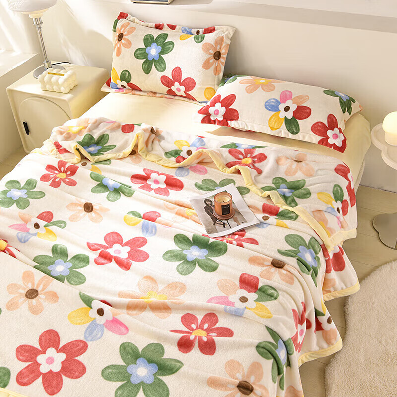 软贝牛奶绒法兰绒毛毯 单双人学生宿舍绒毯床单 午睡空调盖毯子 花海 150x200cm单毛毯