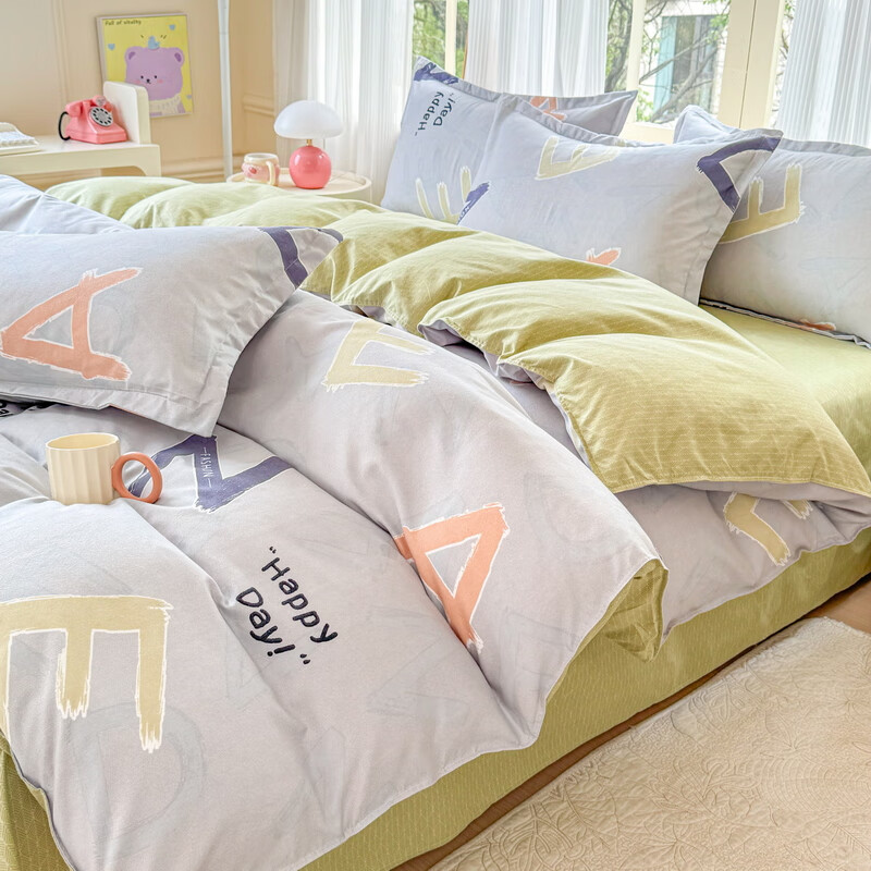 多兰诗（Duolanshi）磨毛四件套 春秋加厚保暖小清新宿舍卡通家用斜纹四件套 欧若拉 1.2米 床单款 被套150*200 三件套