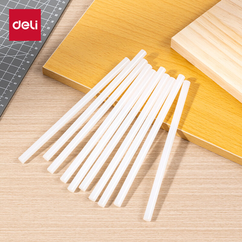 得力胶棒手工DIY套装适用儿童家用生日材料热熔胶枪热融高粘胶条白色7mm10支装开学文具