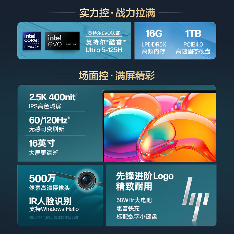 HP OMEN星bookpro16英特尔Evo 13代酷睿i5 i7 2.5k 120Hz 16英寸大屏轻薄便携笔记本电脑学生办公本手提 16英寸月光银i5-13500H+英 16GB
