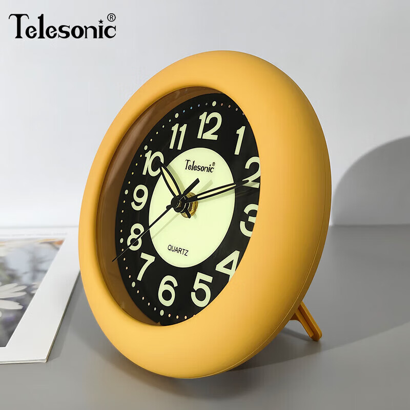 天王星臺(tái)鐘現(xiàn)代靜音夜光掛鐘浴室防水時(shí)鐘表創(chuàng)意桌面鐘 姜黃色