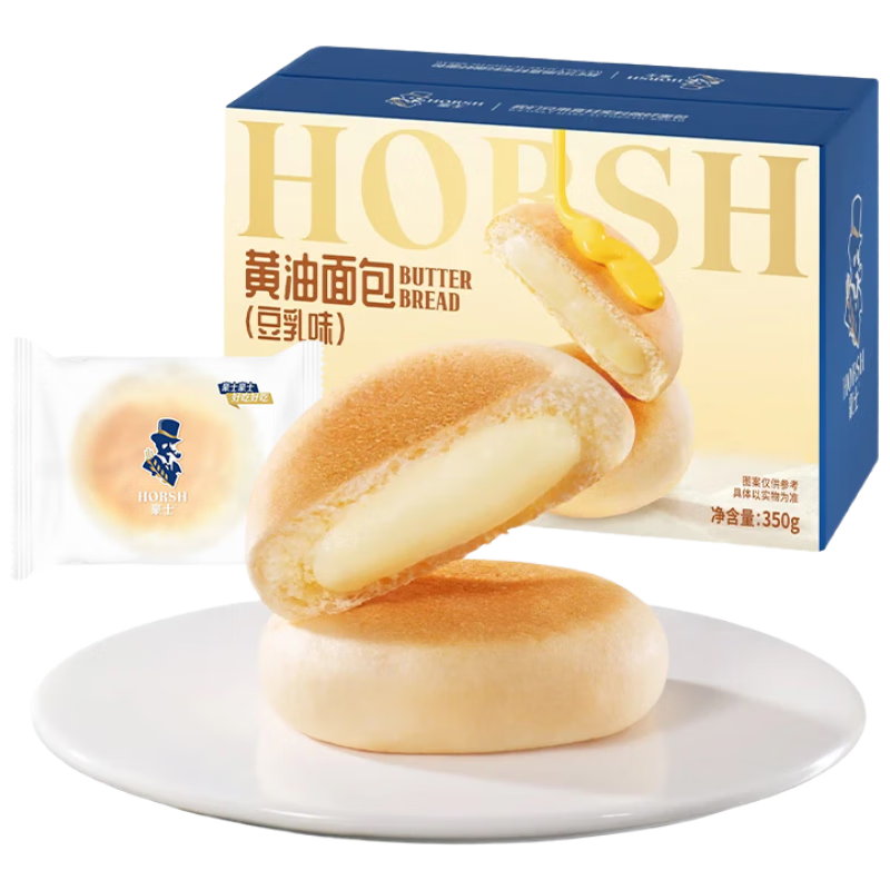 豪士黄油面包豆乳味350g整箱  代餐面包早餐健康零食办公室休闲