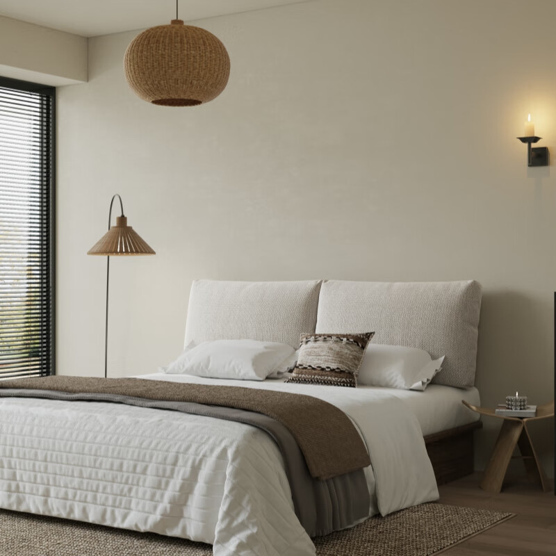 之于间可拆洗棉麻床头靠背软包靠枕沙发靠背垫榻榻米靠墙床上靠枕靠垫 叠纹棉麻 【侘寂风首选】 75cm*55cm*13cm 含枕芯 (2件)【即床宽150cm】