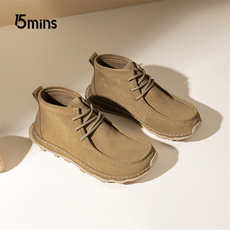 15分钟马丁靴男靴袋鼠鞋2025秋季新款反绒短靴男休闲大黄靴 E2504