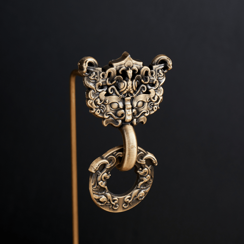 ZNMW河北博物院战 国透雕龙凤纹大铺首立体活动版贴博物馆文创纪念 金色