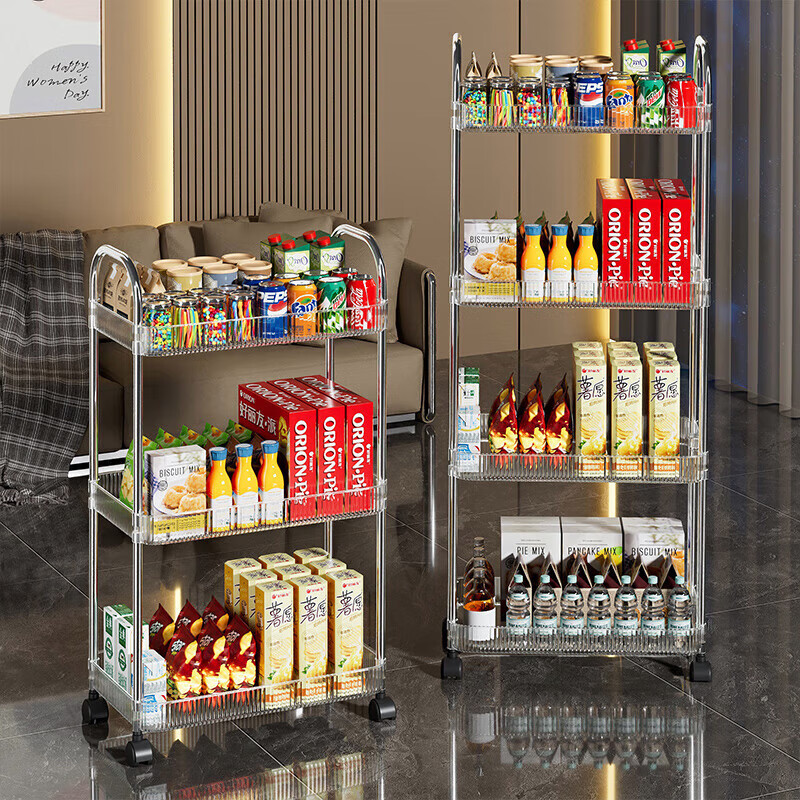 稻草熊可移动小推车置物架收纳架家用零食玩具桌面落地收纳神器 3层 推车置物架【带2个挂盒】