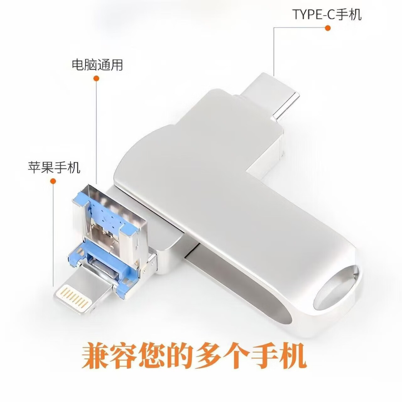 闪艺宝 512GB手机U盘高速适用苹果安卓TypeC手机电脑平板可定制 旋转三接口 优雅黑 128G