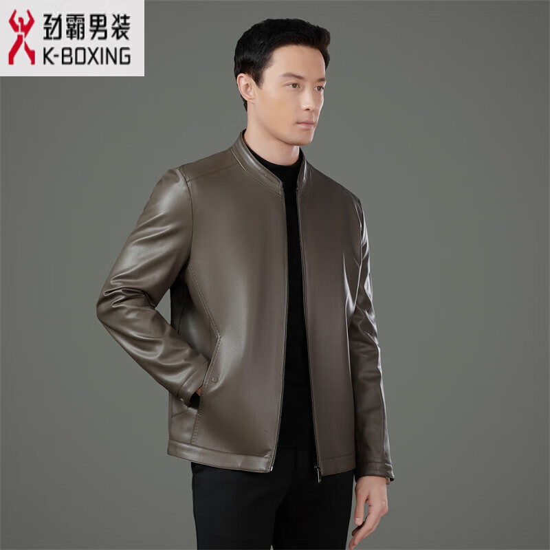 KBXNG劲霸秋季新款立领男士真皮衣外套商务休闲感绵羊皮中年休闲皮夹克 6651香槟(单皮) 4XL 195/58