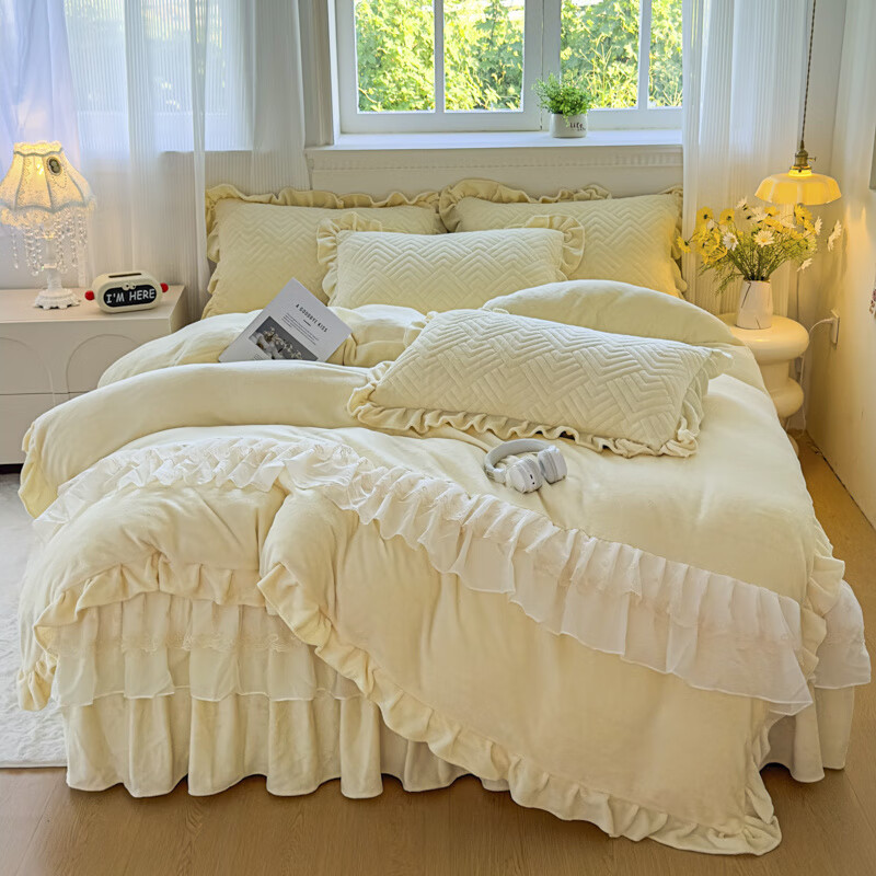 元族2025冬款高克重牛奶绒床裙四件套--暖阳系列 暖阳系列--杏黄 床单款 200*230cm单被套