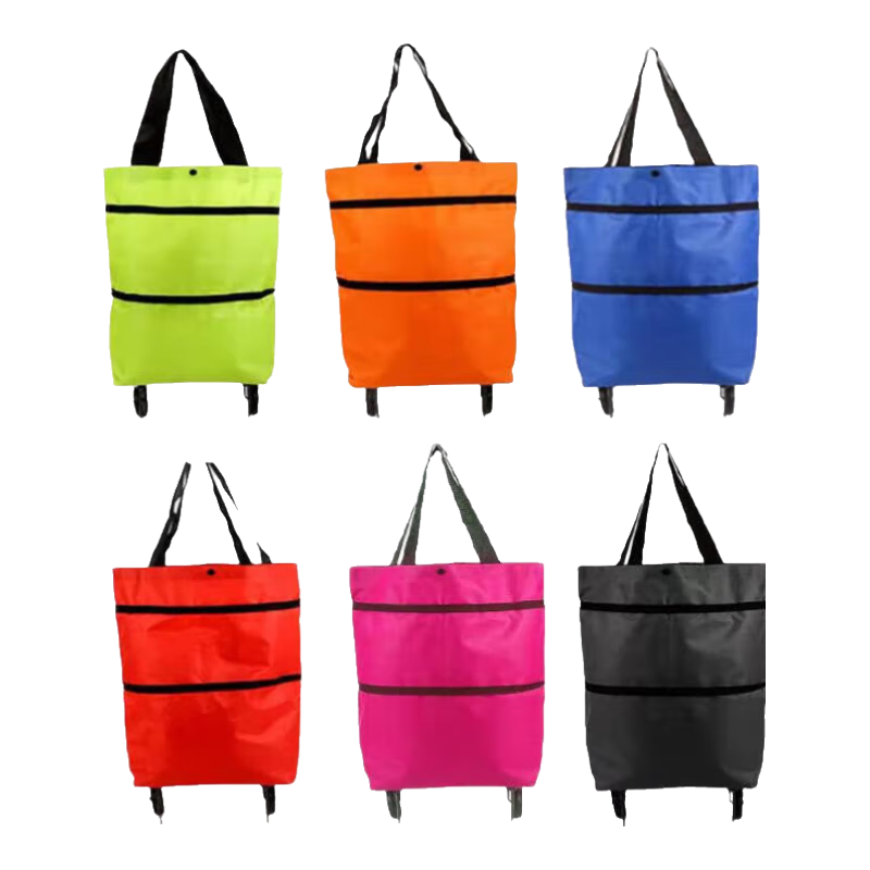 美术户外写生车单肩包手拉车可折叠小推车购物袋带轮子拉链女手提袋子便携大容量买菜车牛津布 手拉+单肩+手提 三用牛津包【颜色随机*1】