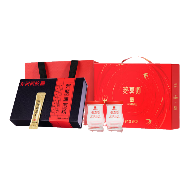 东阿阿胶官方店【刘宇同款】阿胶速溶粉礼袋装 小金条 营养品 年货礼物 【组合装】阿胶粉 3g*30袋 +鲜炖燕窝40g*5瓶