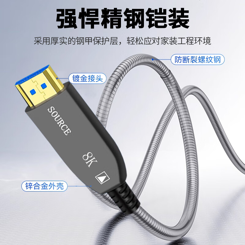 CFRHE 长烽联和HDMI光纤线2.1版8K60Hz发烧级高清线电脑电视投影IMAX家庭影院数字3D工程装修铠装连接线 2.1版工程级8K光纤HDMI【铠装】 50米