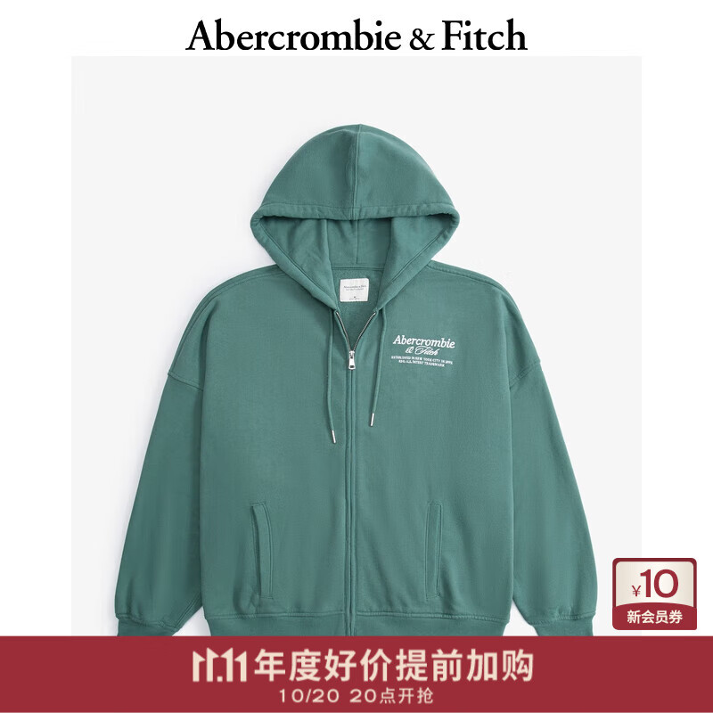 Abercrombie &amp; Fitch女装24春秋款经典LOGO抓绒拉链开襟卫衣外套152-4128 橄榄绿 L 165/104A