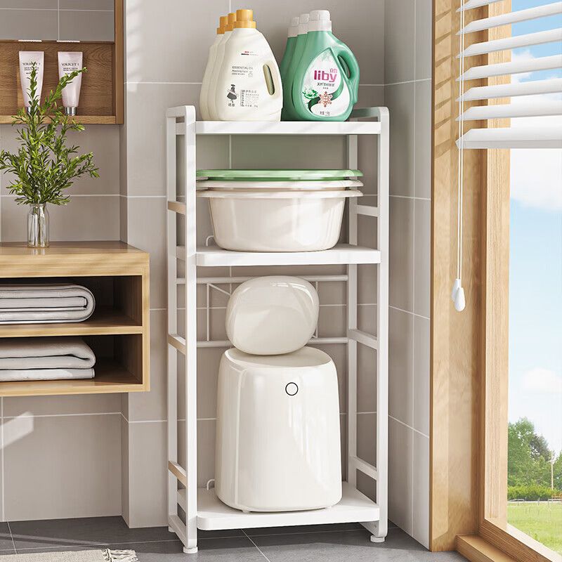 脸盆架置物架落地式卫生间多层马桶侧边多功能迷你洗衣机收纳架子 白色三层(上层加高)