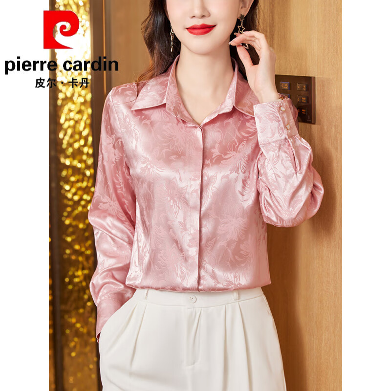 皮尔卡丹(pierre cardin)高端品牌高端真丝衬衫女长袖秋季新款醋酸缎面衬衣宽松气质桑蚕丝 皮尔卡丹 黑色 2XL