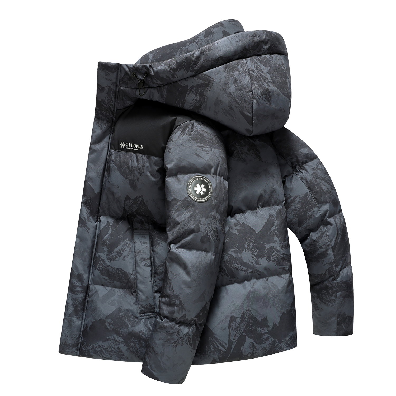 鸭鸭王一博同款羽绒服男士短款连帽2025冬季新款保暖拼接撞色鸭绒外套