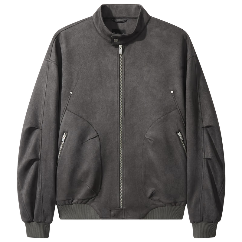 卡宾（CABBEEN）【仿麂皮绒】卡宾美式复古机车夹克男装2025冬季立领哈灵顿外套 煤黑色01 L /175/50