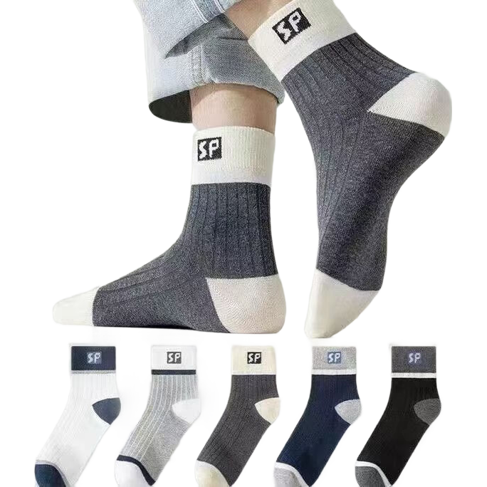【简约中筒】袜子男防臭舒适吸汗四季款运动休闲百搭拼色透气长袜 中帮抗菌男袜（随机颜色） 10双 均码