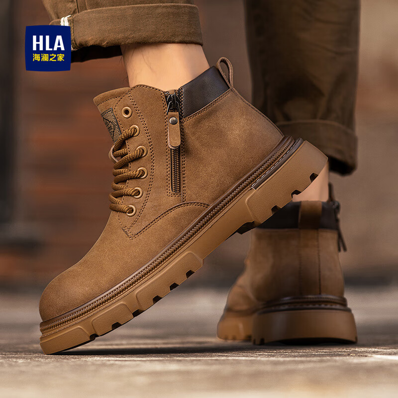 海澜之家马丁靴男鞋子男鞋秋冬2025新款增高大黄靴男高帮加绒加厚男士棉鞋 土黄【120】 44