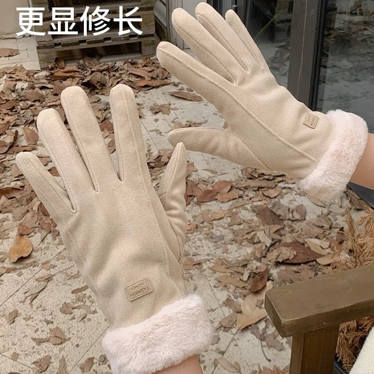 气质手套女士冬季骑行保暖加绒加厚触屏学生骑车防风防寒 黑色 均码