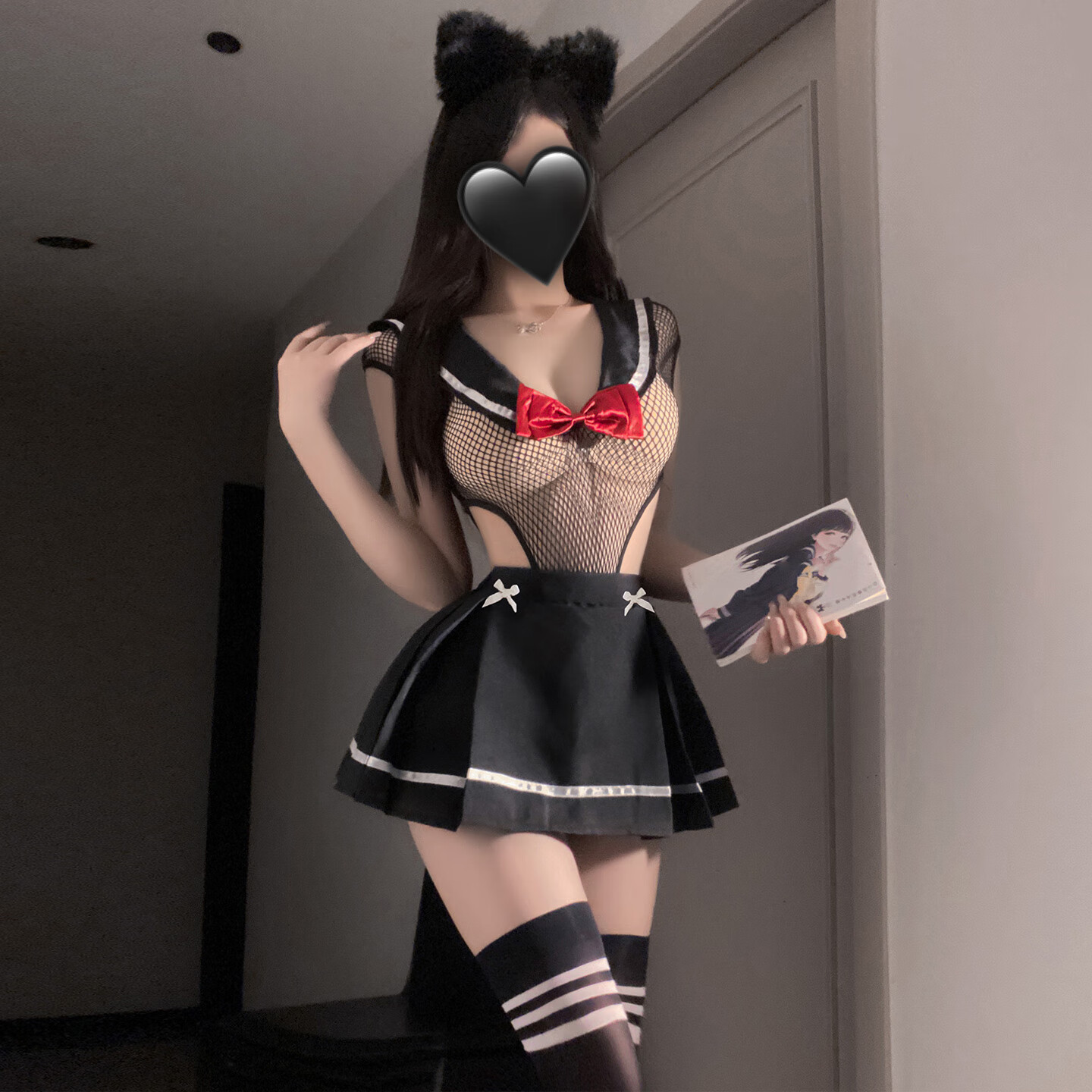霏慕情趣学院风jk制服套装开裆连体衣网缚两穿内衣诱惑性感透视短裙