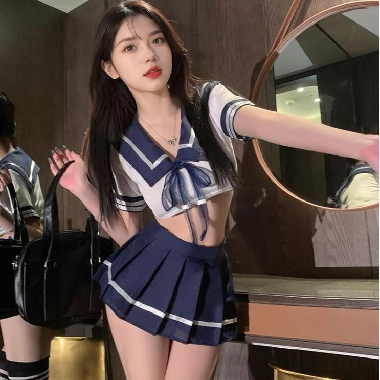 星玫仙性感刺激床上qq内衣纯欲情感趣味情侣禁欲系战角色扮演睡衣套装袍 校园JK制服【上衣+短裙+T裤】+黑开档袜 M  M 80-120斤内