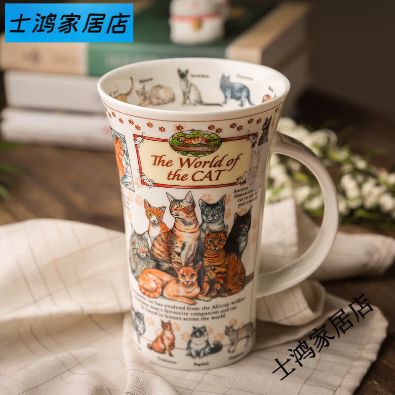 丹儂骨瓷水杯英國進口丹儂陶瓷馬克杯茶杯牛奶咖啡杯辦公室大容量禮物 現(xiàn)貨貓的世界500ml