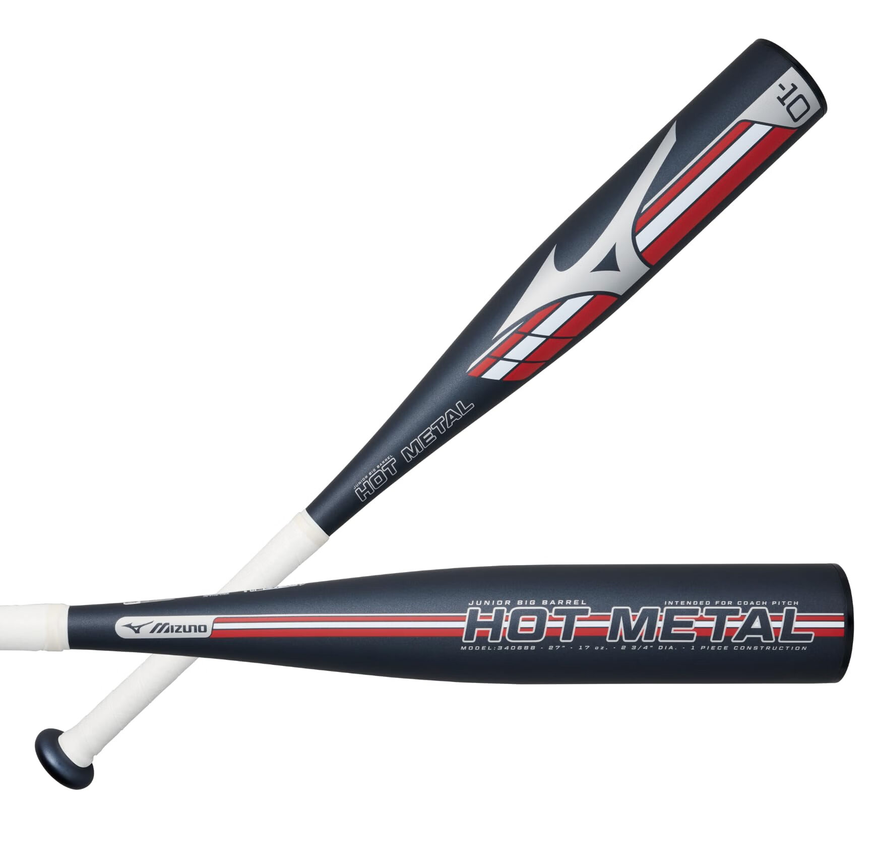 MIZUNO 男童 HOT Metal  TBall USA 棒球棒 (13) 棒球棒 海軍藍-紅色 26 英寸 (約 66 cm)