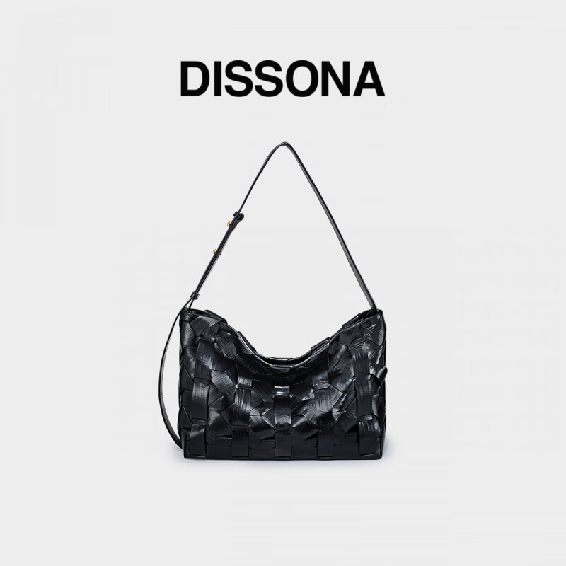 DISSONA女包織序系列hobo包單肩斜挎包腋下包新中式編織包菜籃子包 黑色