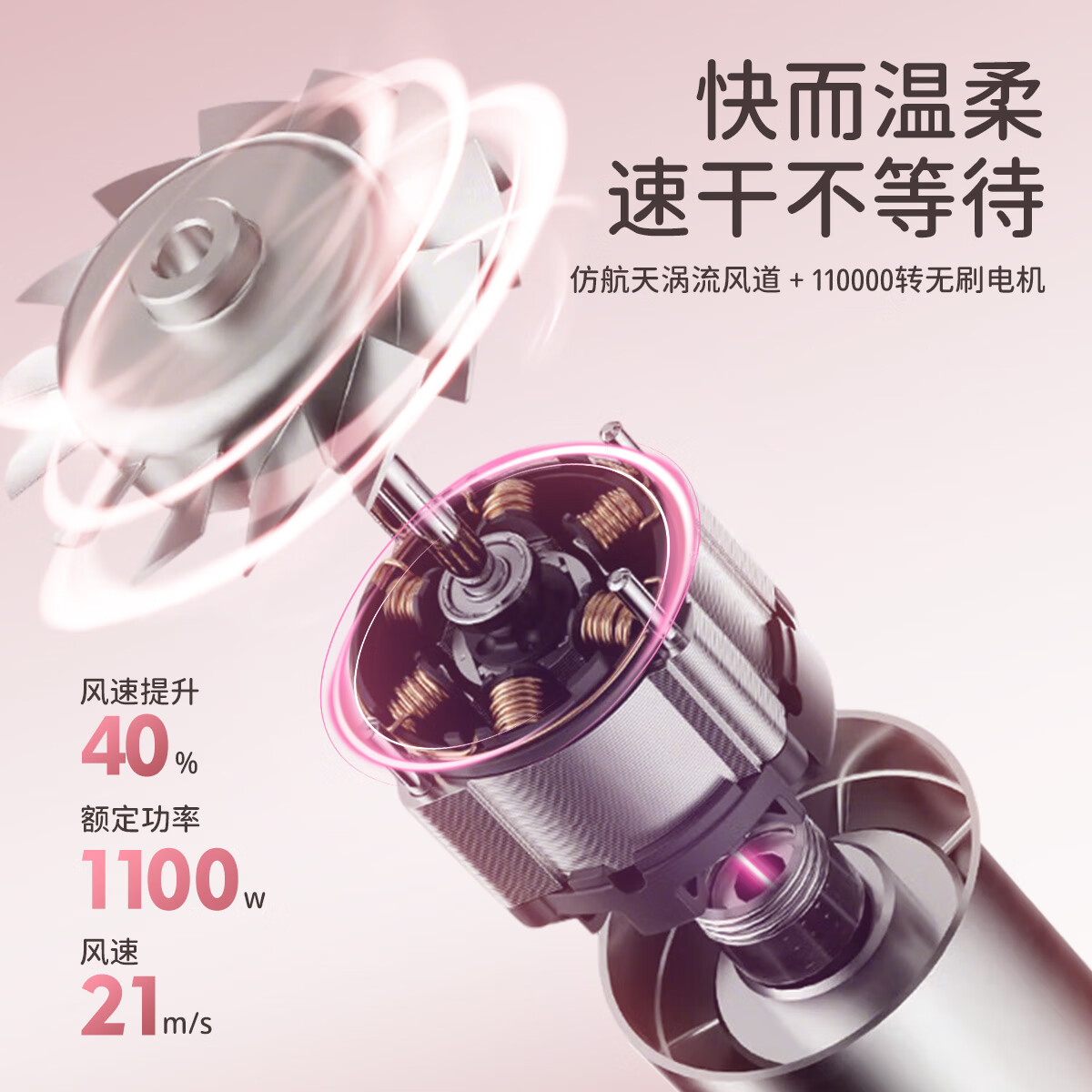 东秋西稻高速家用电吹风 大功率快干低噪等离子吹风机大功率护发恒温风筒儿童轻巧不累手 樱花粉