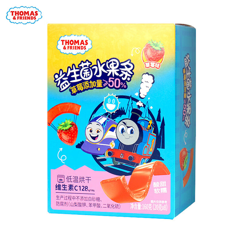 托马斯&amp;朋友	（THOMAS&amp;FRIENDS）小火车益生菌水果条 草莓蓝莓果肉条 酸甜软糯儿童健康零食小吃 草莓味 160g