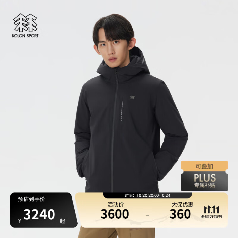 KOLON SPORT/可隆户外防水羽绒服 男士透湿防风耐磨连帽轻量鹅绒夹克 LHDJ5WNT41-BK 黑色 XL 180/100A
