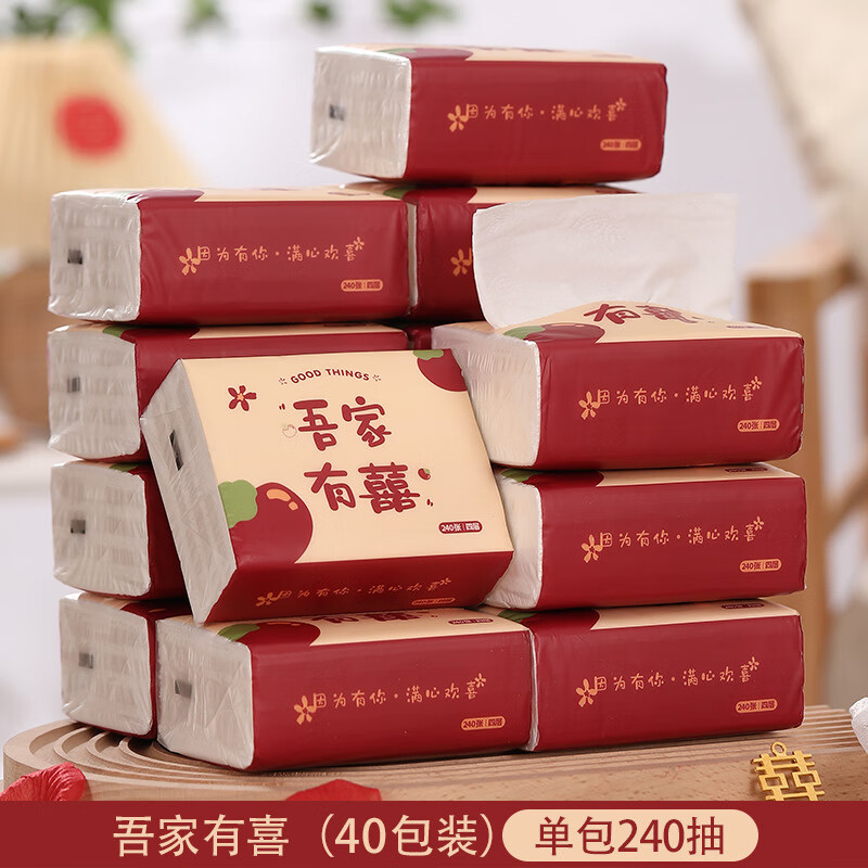 结婚用品大全喜事备婚婚宴订婚日用百货家居纸巾抽纸喜字喜庆酒席 1层 1g*1包 套餐一-20包