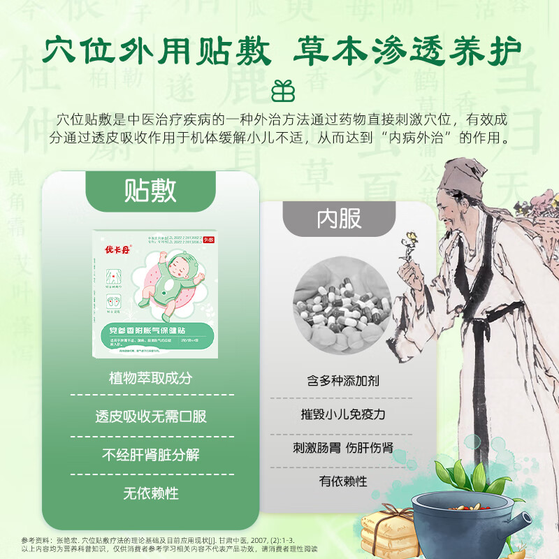 优卡丹小儿消食健脾/胀气/感冒/止咳保健贴/健长贴/鼻舒贴 小儿党参香附胀气保健贴 2贴/袋*4袋/盒