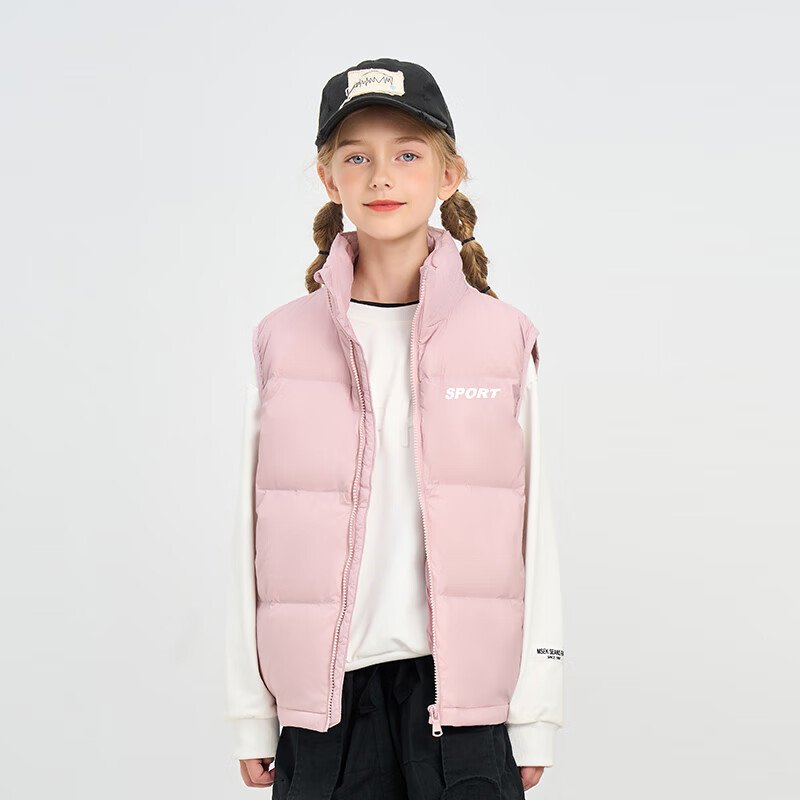 雅鹿儿童羽绒马甲加厚外穿男童女童2025冬季新款背心中大童宝宝潮 藕荷粉 0压力0重感 120 充绒量36g