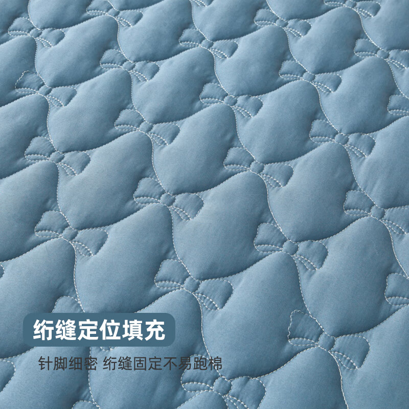 雅鹿加厚夹棉床笠防尘绗缝床罩三件套隔脏床盖床垫保护套床上用品 蝴蝶结床笠-宾利蓝【蓬松柔软 四季通用】 180*200cm单床笠