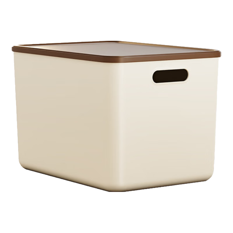 稻草熊收纳箱大号家用衣服玩具零食收纳盒塑料整理箱卧室奶油风储物箱 奶咖色【三个装】带盖款