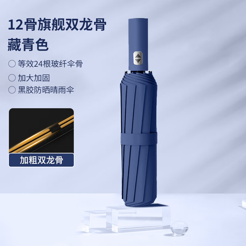 全自动晴雨两用伞男女折叠伞加固防晒加大号广告伞logo 二十四骨[旗舰双骨]-藏青色 SKU尺寸为准