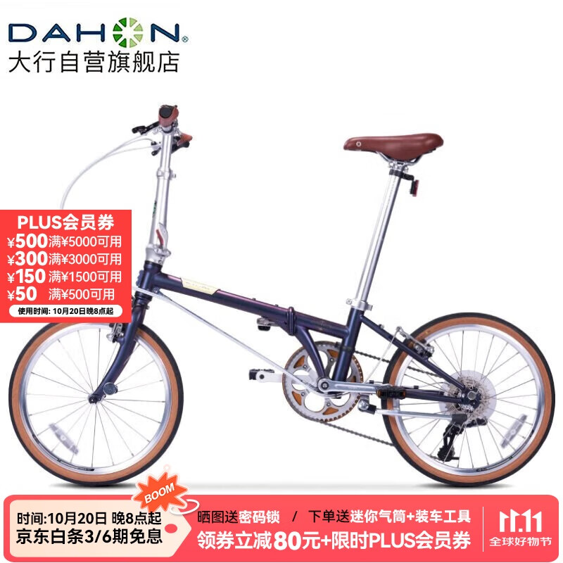 大行（DAHON）D10折叠自行车20英寸10速成人复古风单车HAC003 蓝紫幻彩 
