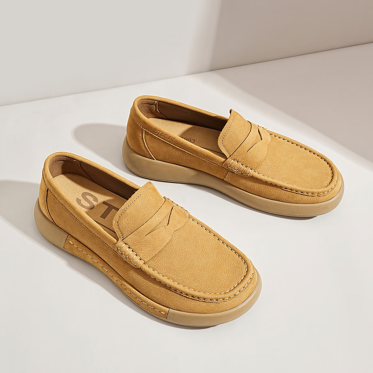 星期六男鞋百搭牛皮休闲皮鞋男商务正装皮鞋男复古风工装鞋豆豆鞋