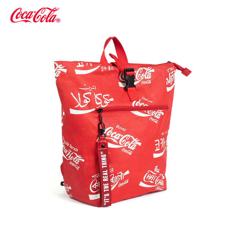 可口可乐（Coca-Cola）双肩包男士通勤大容量背包字母logo印花潮流旅行休闲时尚女电脑包 红色