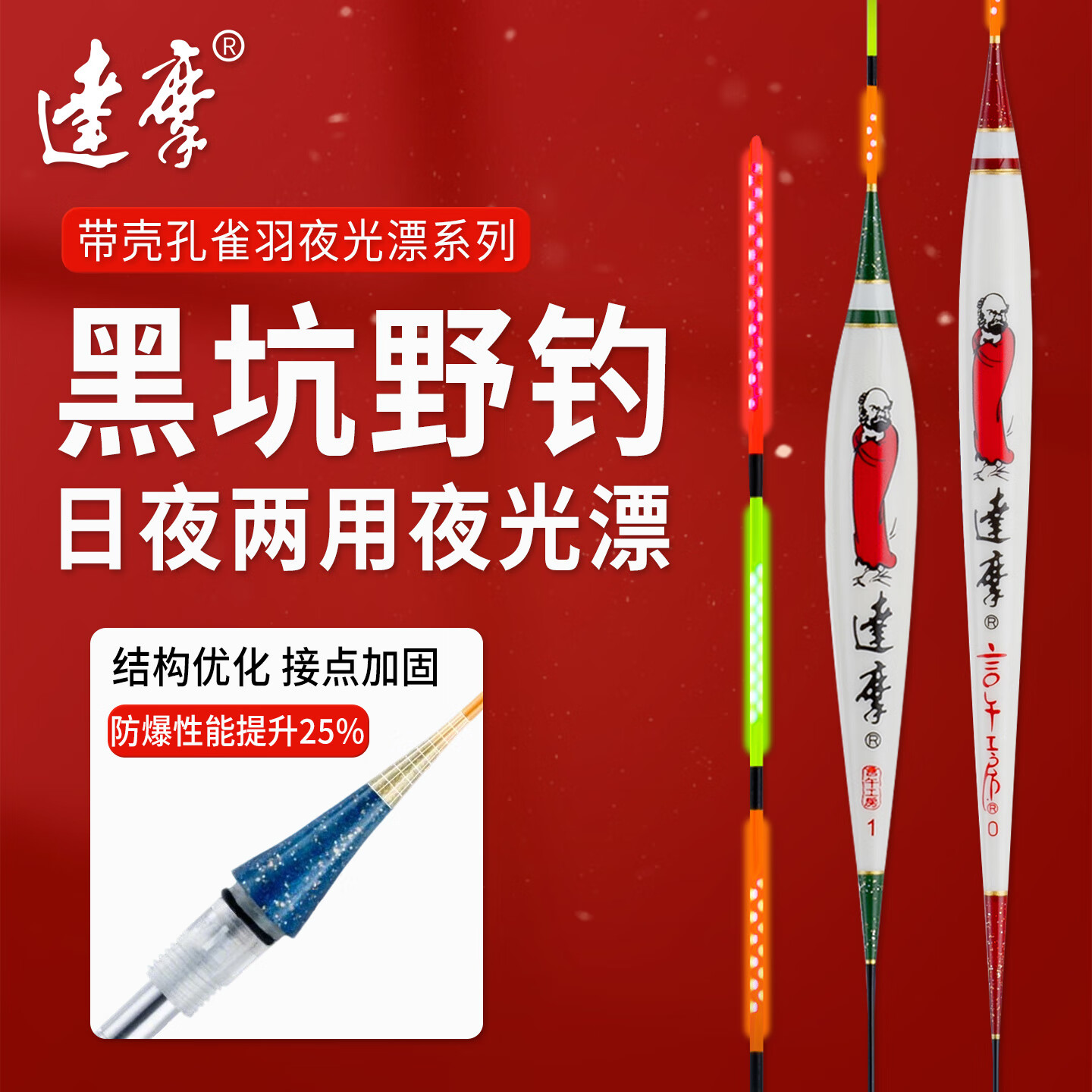 达摩夜光漂2501浮漂日夜两用带壳孔雀羽鱼漂高灵敏鲤鱼鲫鱼电子夜钓漂 新品2501【鲫鲤底钓综合夜光漂】 3号 京东折扣/优惠券