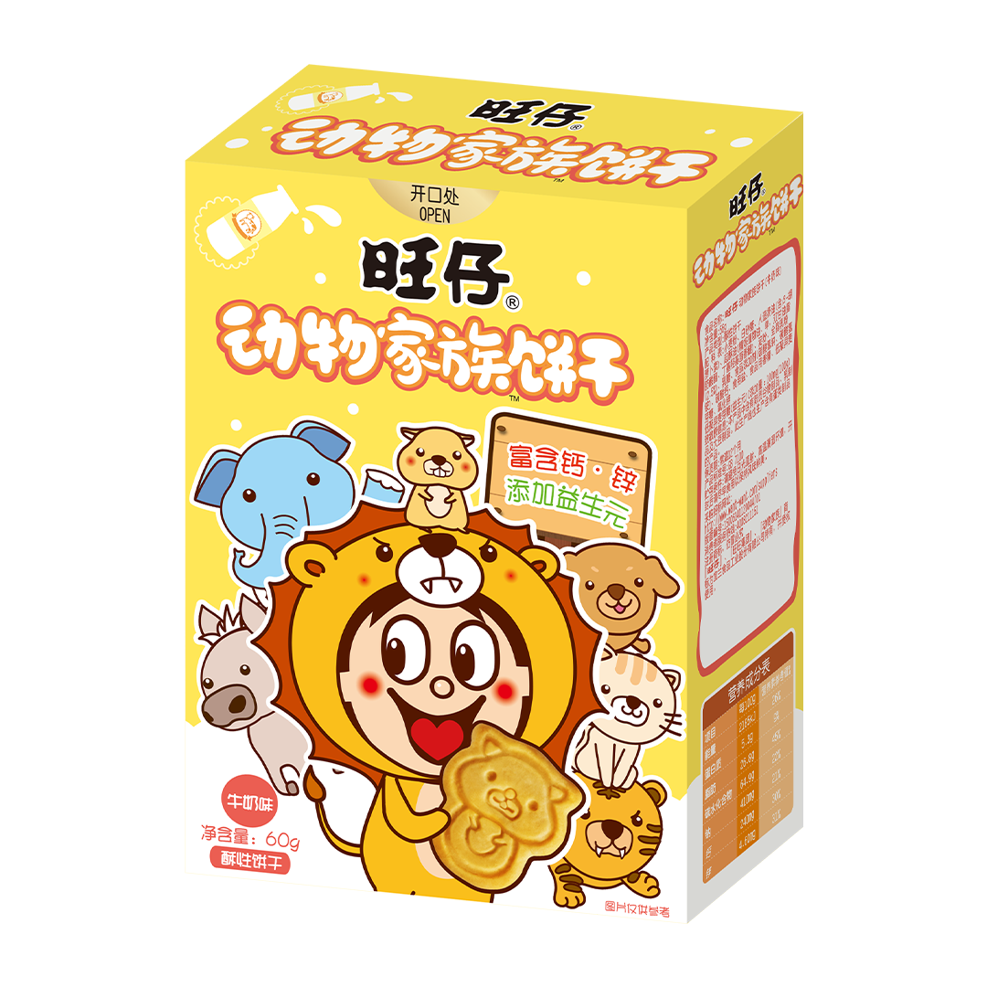 旺旺 旺仔动物家族饼干 60g 牛奶味 儿童零食 休闲食品 饼干糕点