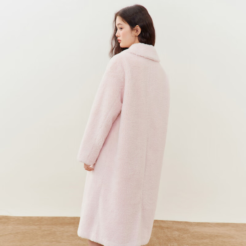 乐町甜美仿羊羔毛颗粒长款外套 棉花糖粉(现货) L